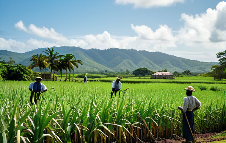 자메이카 노예제 역사 - Colonial Era Plantation**

"A vast sugar cane plantation in Jamaica during the colonial era, showing...