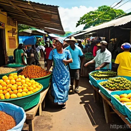 자메이카 여행 비용과 예산 짜기 - **Prompt 1: Bustling Jamaican Local Market**
    Generate an image of a vibrant and colorful Jamaica...