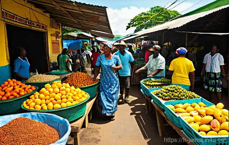 자메이카 여행 비용과 예산 짜기 - **Prompt 1: Bustling Jamaican Local Market**
    Generate an image of a vibrant and colorful Jamaica...