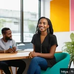 자메이카에서 일자리 찾기 - A vibrant Jamaican coworking space filled with diverse professionals collaborating on technology and...